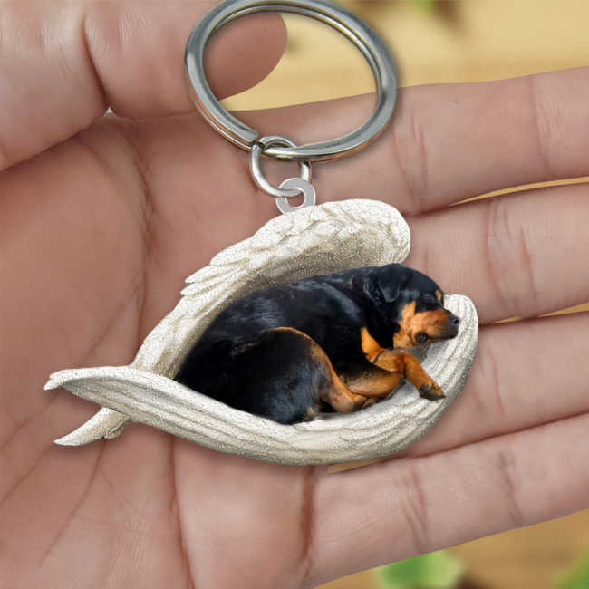 Rottweiler Sleeping Angel Acrylic Keychain | Shop Now