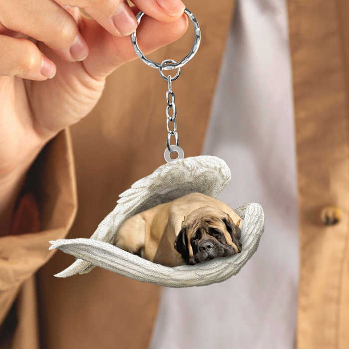 English Mastiff Sleeping Angel Acrylic Keychain | Shop Now