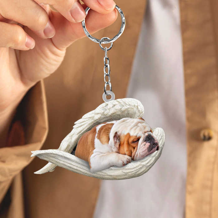 Bulldog Sleeping Angel Acrylic Keychain | Shop Now