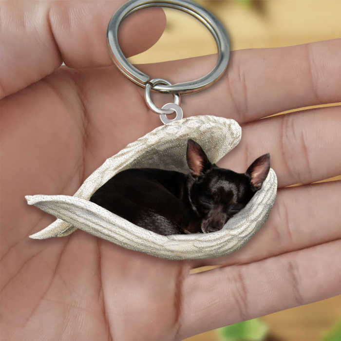 Black chihuahua Sleeping Angel Acrylic Keychain | Shop Now