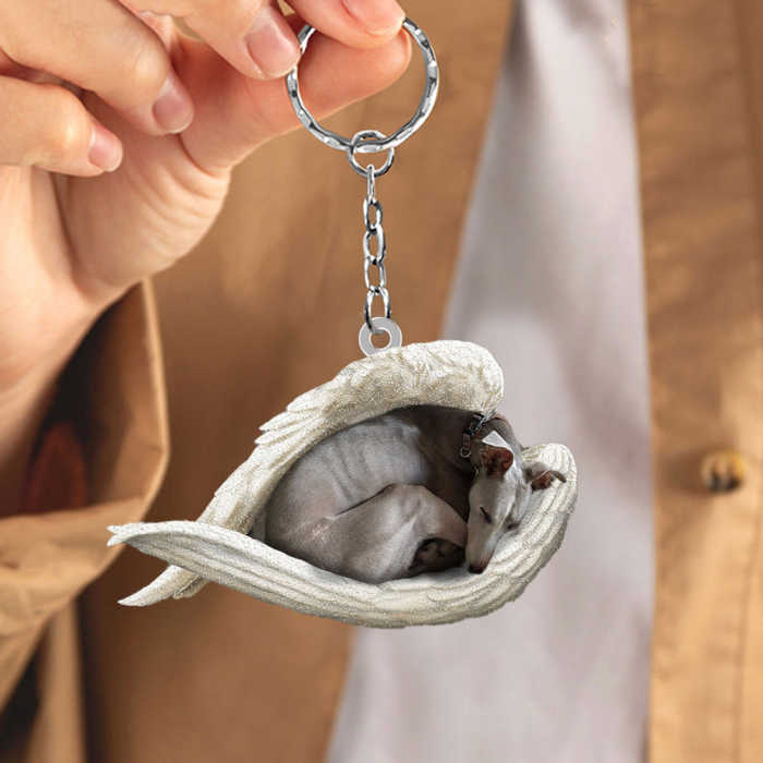 Greyhound Sleeping Angel Acrylic Keychain | Shop Now