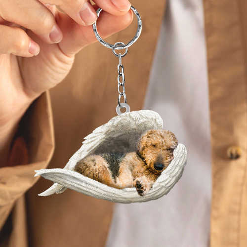 Airedale Terrier Sleeping Angel Acrylic Keychain | Shop Now