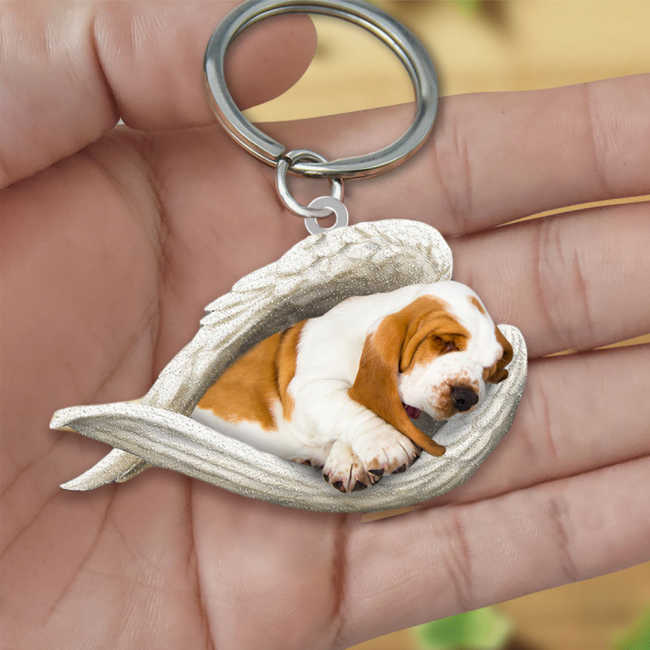 Basset hound Sleeping Angel Acrylic Keychain | Shop Now