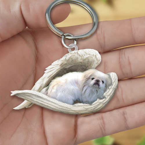 Pekingese Sleeping Angel Acrylic Keychain | Shop Now