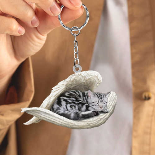 American Shorthair Cat Sleeping Angel Acrylic Keychain | Shop Now
