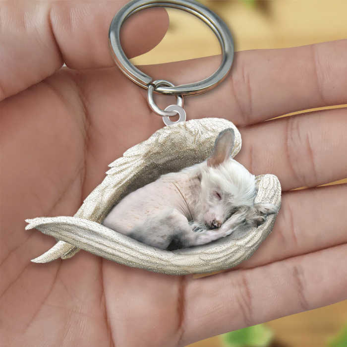 Chinese Crested Dog Sleeping Angel Acrylic Keychain | Shop Now