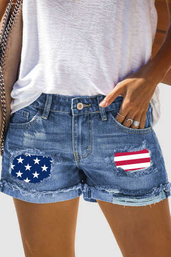 Flag Cut-out Denim Shorts