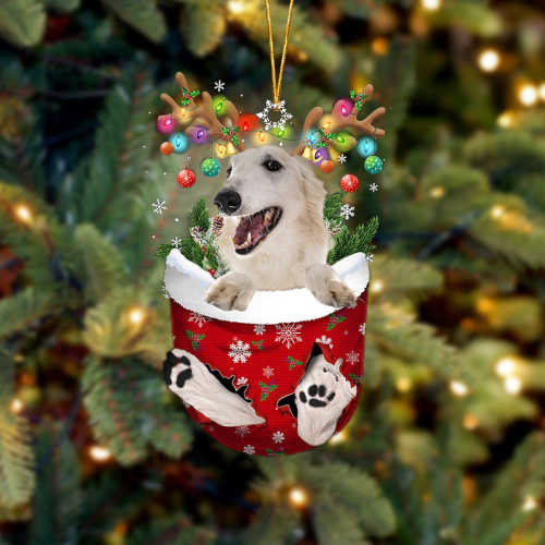 WHITE Borzoi In Snow Pocket Christmas Ornament