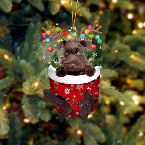 CHOCOLATE Miniature Schnauzer In Snow Pocket Christmas Ornament