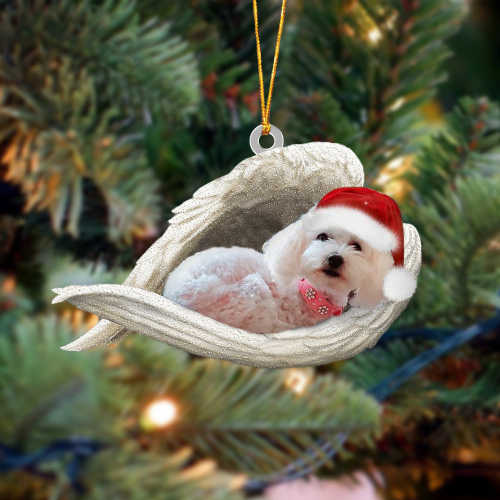 White Poodle Sleeping Angel Christmas Ornament