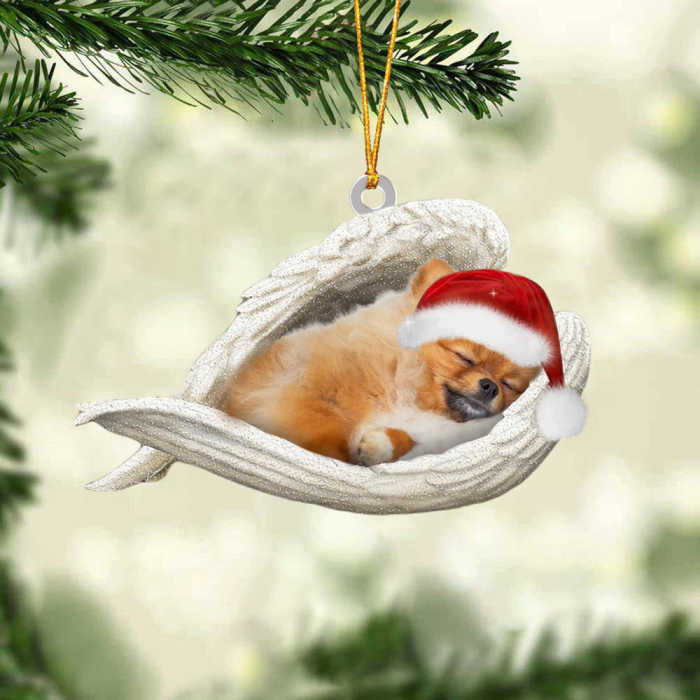 Pomeranian 2Sleeping Angel Christmas Ornament