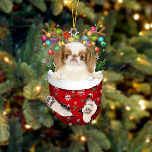 Japanese Chin 1 In Snow Pocket Christmas Ornament