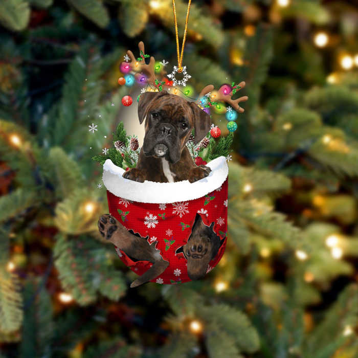 BRINDLE Boxer In Snow Pocket Christmas Ornament