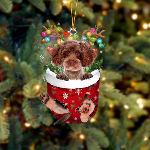 RED Schnoodle In Snow Pocket Christmas Ornament