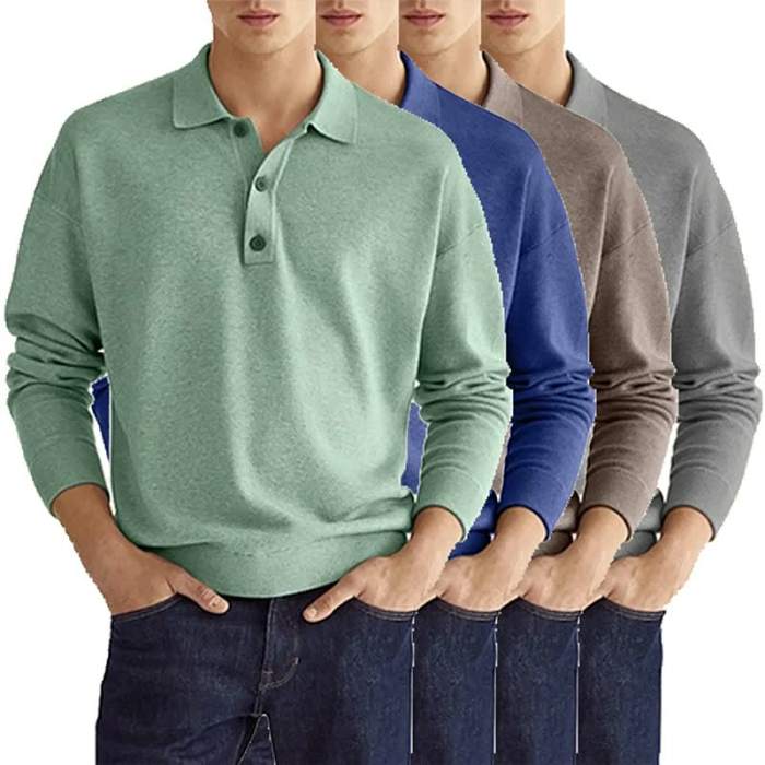 Men's Spring And Autumn Fashion Casual Loose Lapel Long Sleeve Polo Shirt