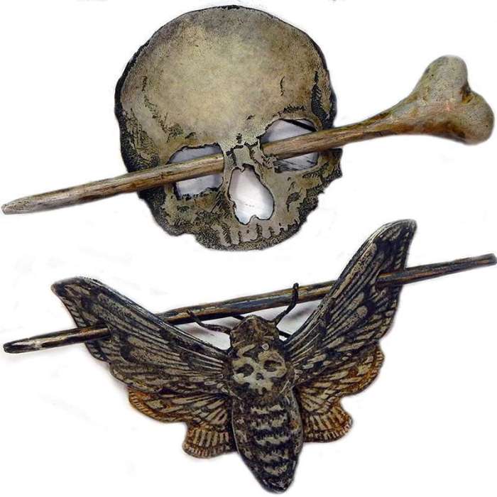 Idearock Death Moth/Skull Hair Pin Stick Slide with Faux Bone