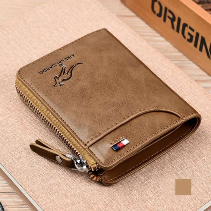 Men Wallet Zipper Genuine Leather Purse ( RFID PROTECTED )