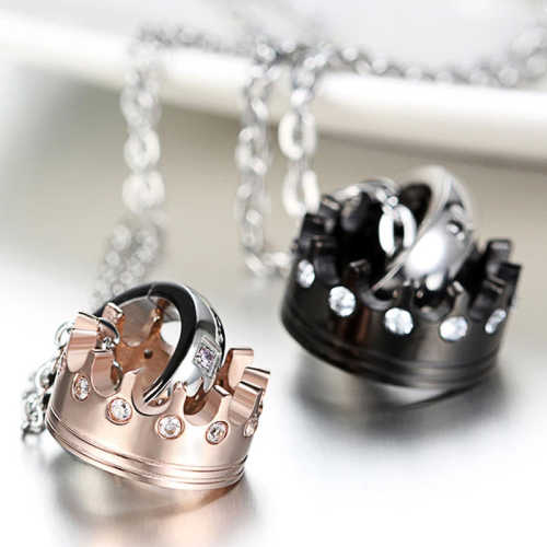 Diamond Crown Couple Necklace