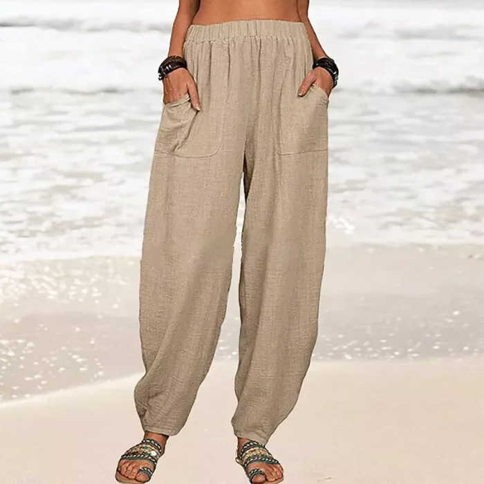 Women's Solid Color Loose Cotton And Linen Casual Pants