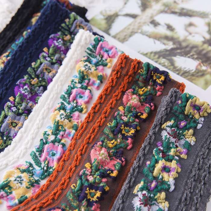Idearock Vintage Embroidered Floral Socks (5 pairs)