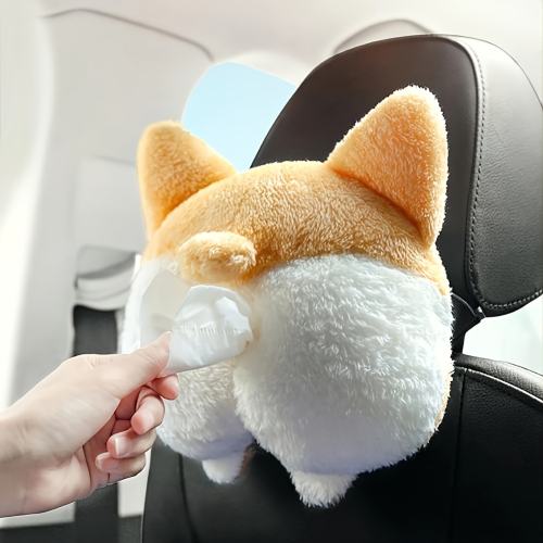 Creative Funny Cartoon Corgi Car Tissue Holder Box Dog Butt Seat Back Rest Headrest Armrest