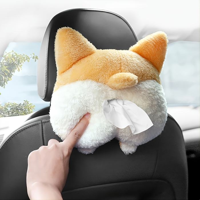 Creative Funny Cartoon Corgi Car Tissue Holder Box Dog Butt Seat Back Rest Headrest Armrest