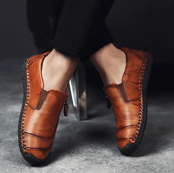 Mens Handmade Side Zipper Casual Comfy Leather Slip On Loafers
