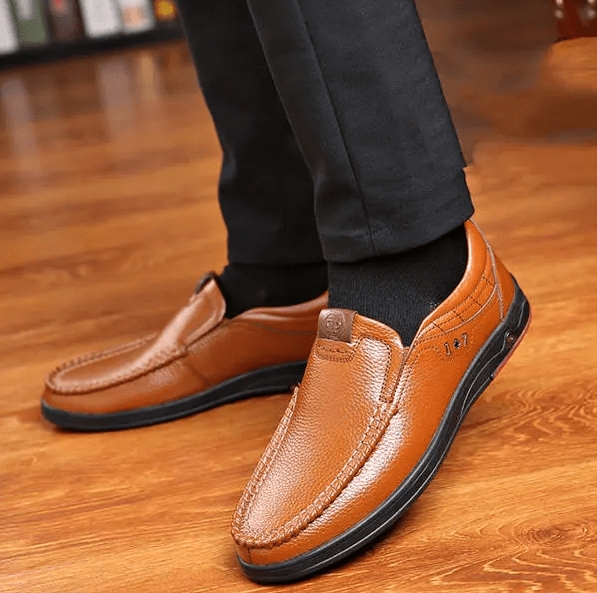 Mens Genuine Leather Soft Insole Casual Business Slip On Loafers