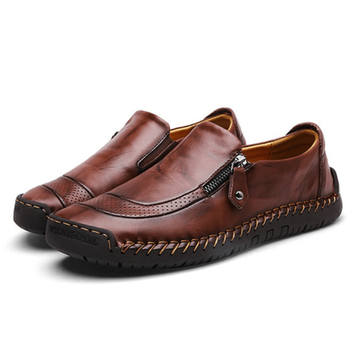 Mens Handmade Side Zipper Casual Comfy Leather Slip On Loafers