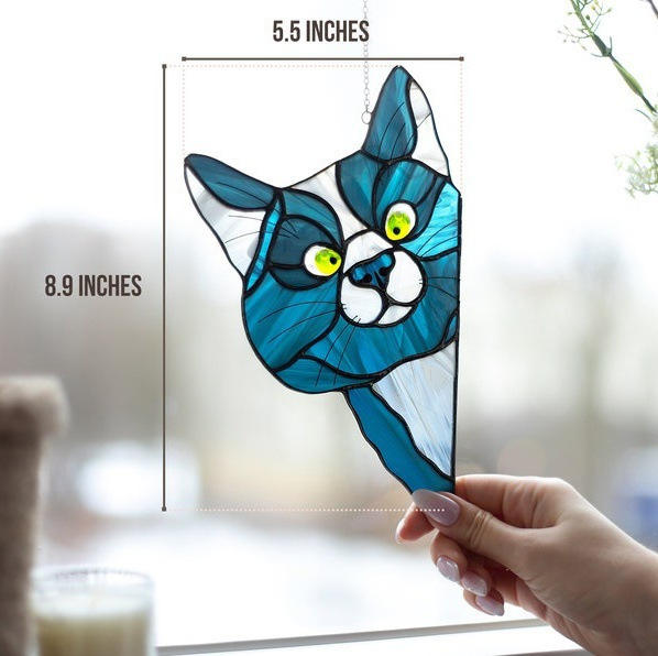 Handmade Glass Stain Cat Suncatcher