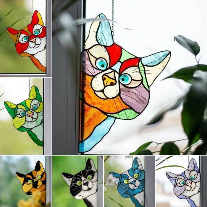 Handmade Glass Stain Cat Suncatcher