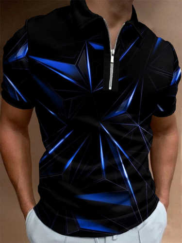Men Abstract Geometric Lapel Polo Shirt