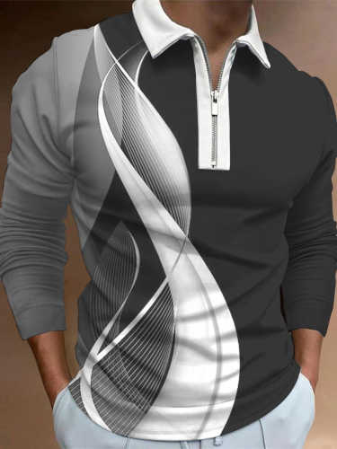 Men's Zipper Stripes Print PoLo Shirt