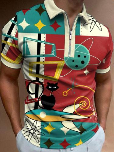 Men's Retro Cat Rocket Polo Shirt