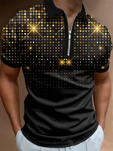 Fashion casual black gold printed polo shirt