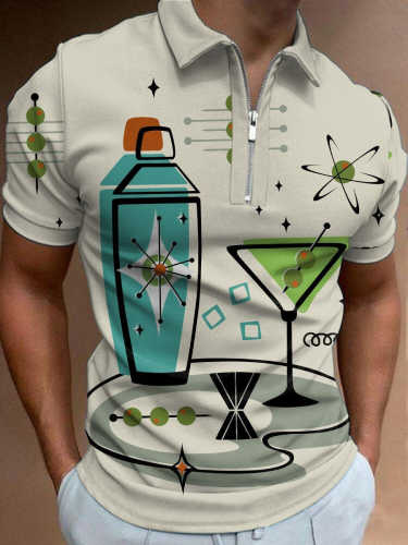 Men's Vintage Wine Glass Pattern Polo Shirt