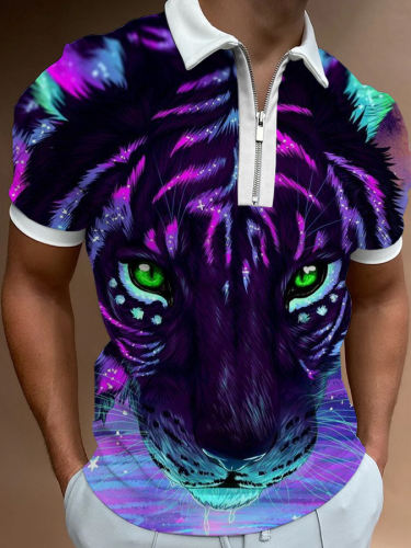 Animal Print Short Sleeve Polo Shirt