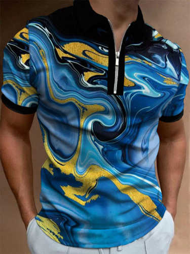 Men's Abstract Printing Zip Polo Shirt
