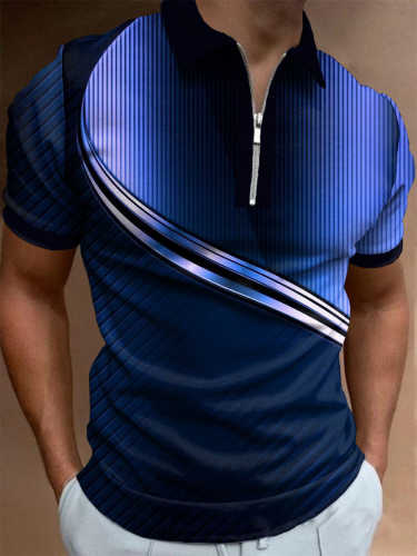 Men's Casual Gradient Striped Polo Shirt