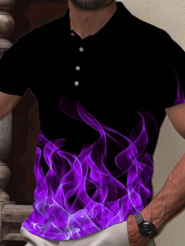 Men's Flame Painted Short Sleeve Polo Shirt