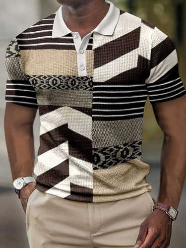 Men's Black & White Block Print Polo Shirt