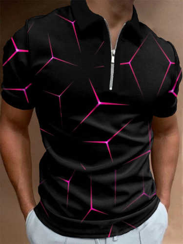Men's Abstract Contrast Color Geometric Short-Sleeved Polo Shirt
