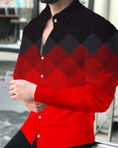 Men's Casual Geometric Print Long Sleeve Shirt