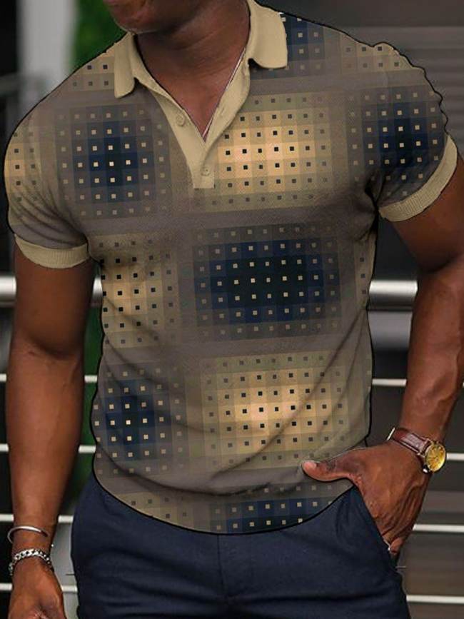 Men's Casual Print Lapel Polo Shirt