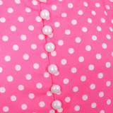 Polka Dot Button V Neck Swing Dress