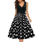 Black Dot Print V Neck Sleeveless Dress