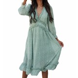 2021 Women V-neck Summer Dress Chiffon Print Dress