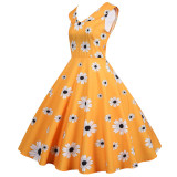 Women Vintage Sleeveless Print Polka Swing Dress