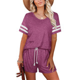 Solid Color Crew Neck Short Sleeve Two Pieces Set