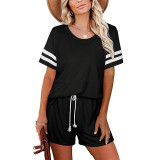 Solid Color Crew Neck Short Sleeve Two Pieces Set